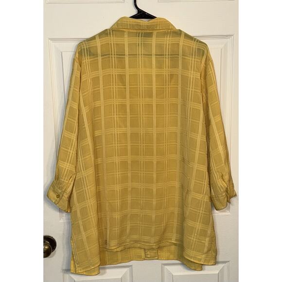 Maggie Barnes Women’s Button Up Top Shirt Yellow 3/4 Sleeve Attached Tank (2X) - Picture 4 of 5